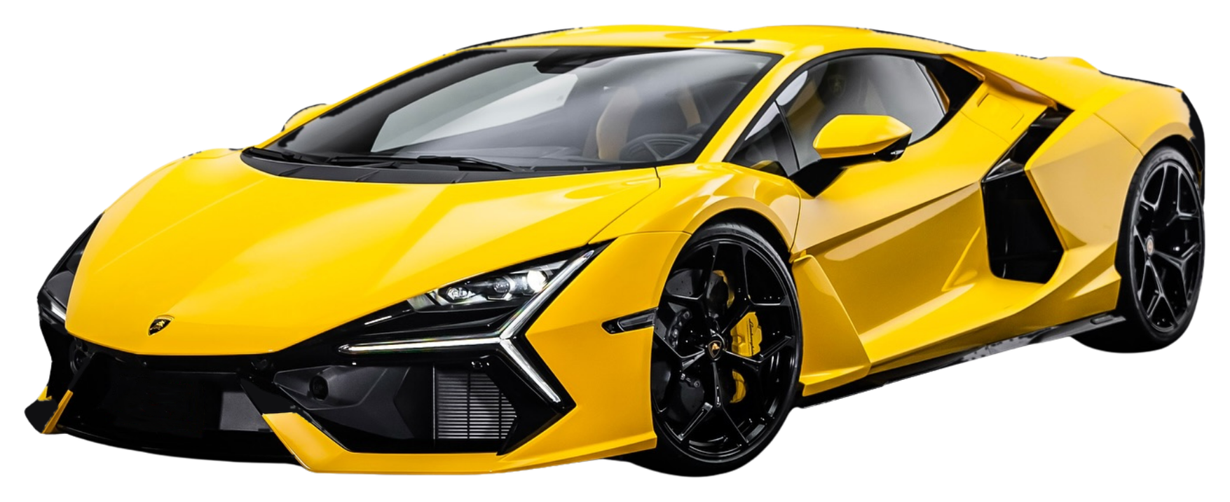 Lamborghini Revuelto gialla, tre quarti anteriore