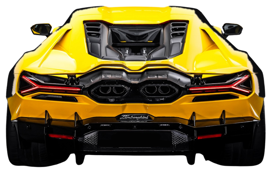 Vista posteriore della Lamborghini Revuelto gialla